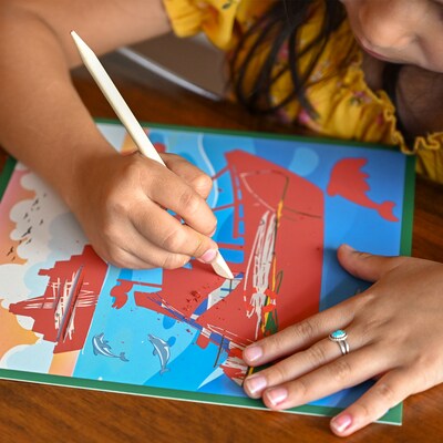Ready 2 Learn Magic Scratch Paper, Transport, 8.25" x 8.25", Multicolored, 10 Boards/Set (CE-10155)