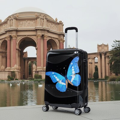 InUSA 24 Hardside Butterfly Suitcase, 4-Wheeled Spinner, TSA Checkpoint Friendly, Black Butterfly (