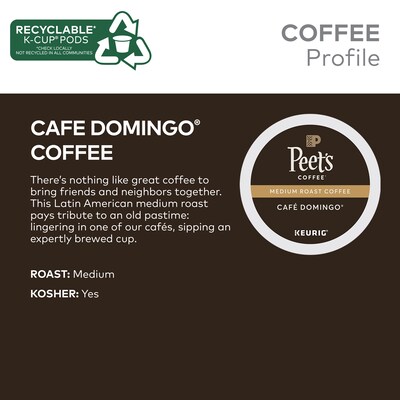 Peet's Coffee Café Domingo Coffee Keurig® K-Cup® Pods, Medium Roast, 22/Box (6543)