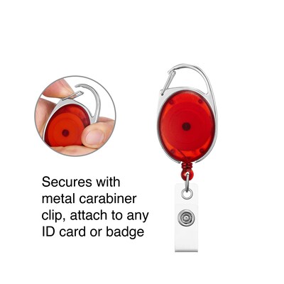 Staples Carabiner Name Badge Reels, 30 Retractable Cord Length, Metal,  Red, 10/Pack (51914)