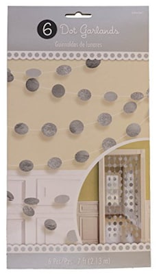 JAM PAPER Party Banners, Silver Dot Glitter Garlands, 7 Feet Long, 6 Garlands/Pack