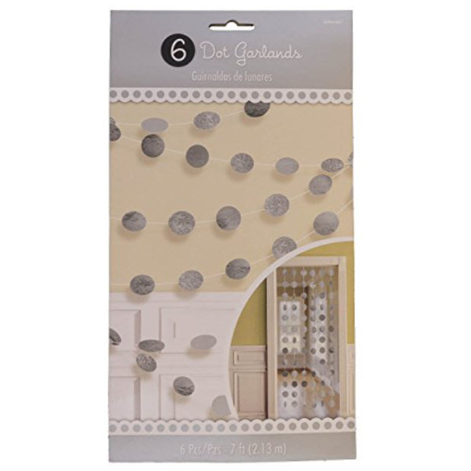 JAM PAPER Party Banners, Silver Dot Glitter Garlands, 7 Feet Long, 6 Garlands/Pack