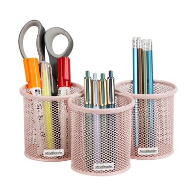Mind Reader 3-Compartment Metal Pen Holder, Pink (CLIPMESH3-PNK)