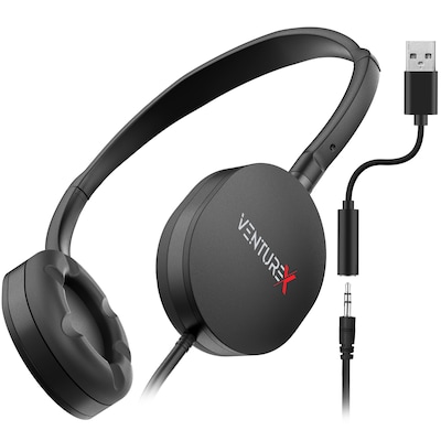 VentureX K22 Stereo Kids Learning Phone & Computer Headphone, 3.5mm & USB-A Adapter, Black (VHPK22BD2)