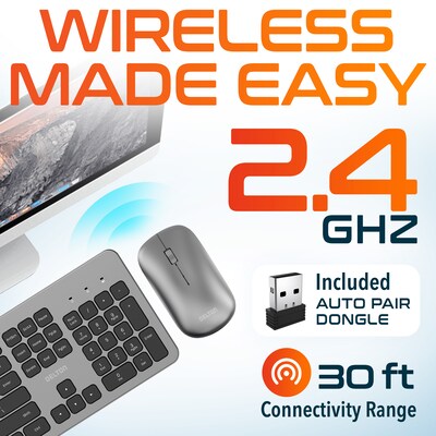 Delton K100 Wireless Keyboard and Optical Mouse Combo, Silver (DKMK100-WB)