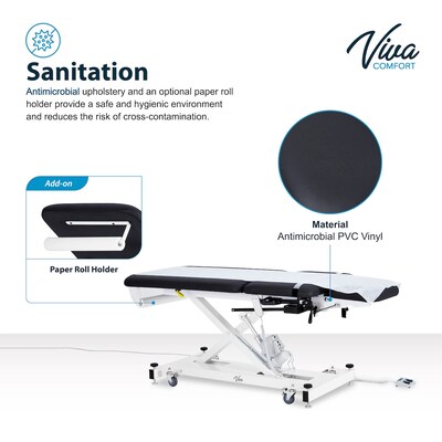 Viva Comfort XRO Electric Height and Back Adjustable Exam Table with Stirrups, 600 lbs Capacity, Black,(ADI903-22-BLK-MK)
