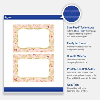 Avery Gold-Pink Berries Matte Blank Card, White, 20/Pack (S00-FGK)