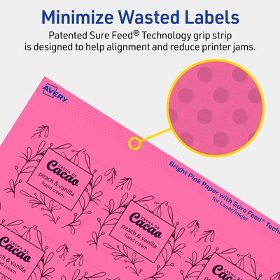 Avery Rectangle Laser/Inkjet Multipurpose Labels, 1-13/16" x 2-3/16", Bright Pink (960/Box)