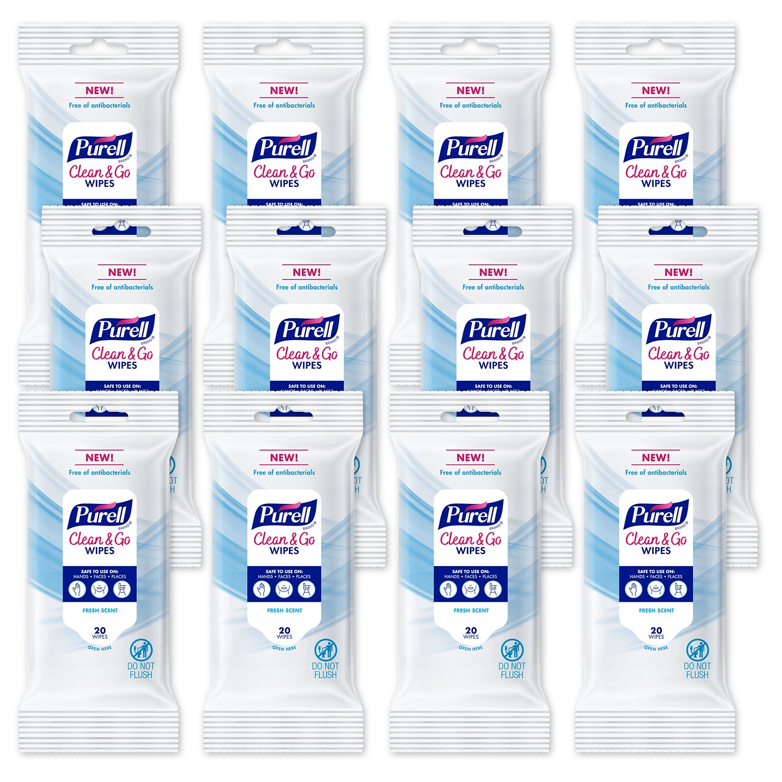 Purell Clean & Go Cleaning Wipes, Fresh Scent, 20 Wipes/Pack, 12Packs/Carton (9269-12-CMR)