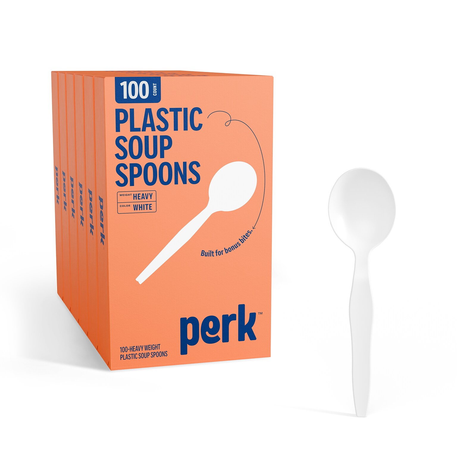Perk™ Polystyrene Soup Spoon, Heavy-Weight, White, 1000/Carton (PK56404CT)