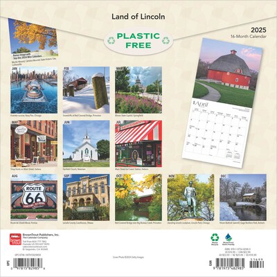 2025 BrownTrout Land of Lincoln Illinois Places 12 x 12 Monthly  Wall Calendar (9781975482985)