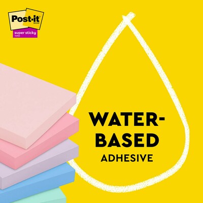 Post-it Recycled Super Sticky Notes, 3" x 3", Wanderlust Pastels Collection, 70 Sheet/Pad, 5 Pads/Pack (654R-5SSNRP)