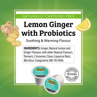 Twinings Probiotics+ Herbal Lemon & Ginger Tea, Keurig® K-Cup® Pods, 24/Box (F16930)