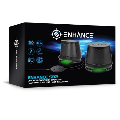 ENHANCE SB2 Computer Speaker System, Black/Green LEDs (ENPCSB2100GNWS)