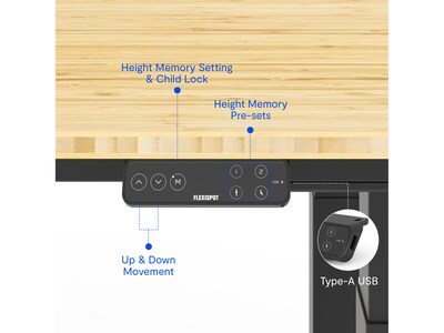 FlexiSpot E7Q 72"W Electric Adjustable Standing Desk, Bamboo/Black (E7QBR7230-LBZB)