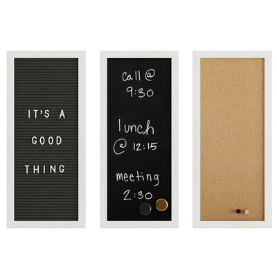 Martha Stewart Everette Cork Board, Chalk Board, Letter Board Set, White Woodgrain Frame, 18" x 24" (BRDK202210111WT)