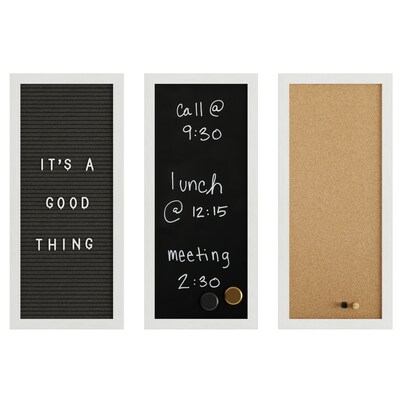 Martha Stewart Everette Cork Board, Chalk Board, Letter Board Set, White Woodgrain Frame, 18" x 24" (BRDK202210111WT)