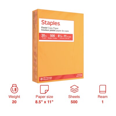 Staples Pastel 30% Recycled Color Copy Paper, 20 lbs., 8.5" x 11", Goldenrod, 500/Ream (14788)