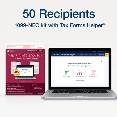 Adams 2025 1099-NEC Tax Forms Kit, 4-Part, 3-Up, A, 1, B & 2, 50/Pack (STAX550NEC-25)
