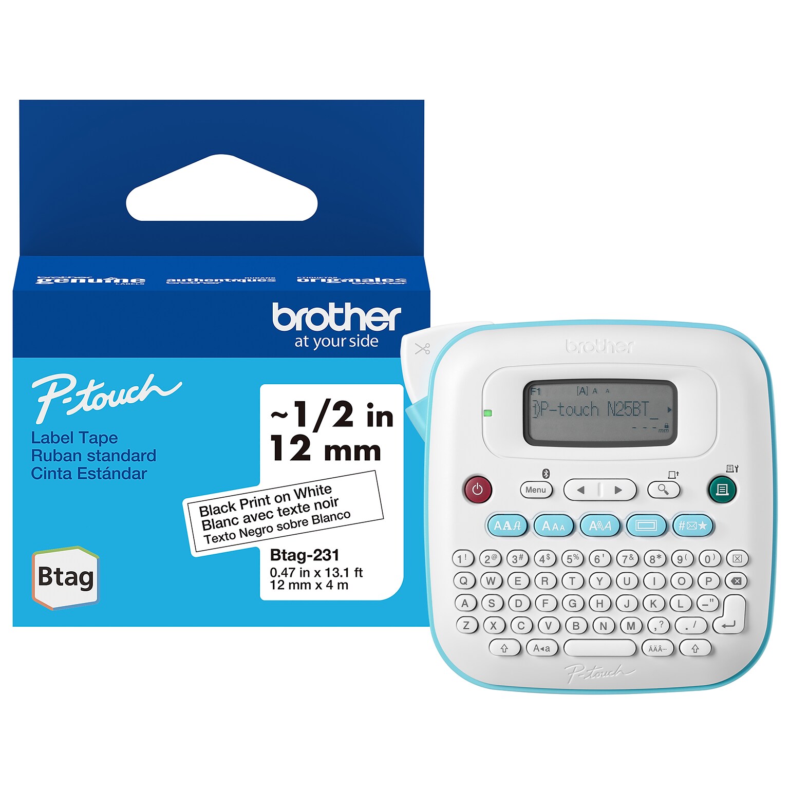 Brother P-touch Personal Connected Label Maker (PT-N25BT) with Btag BTAG231 Label Tape, 1/2 x 13.1