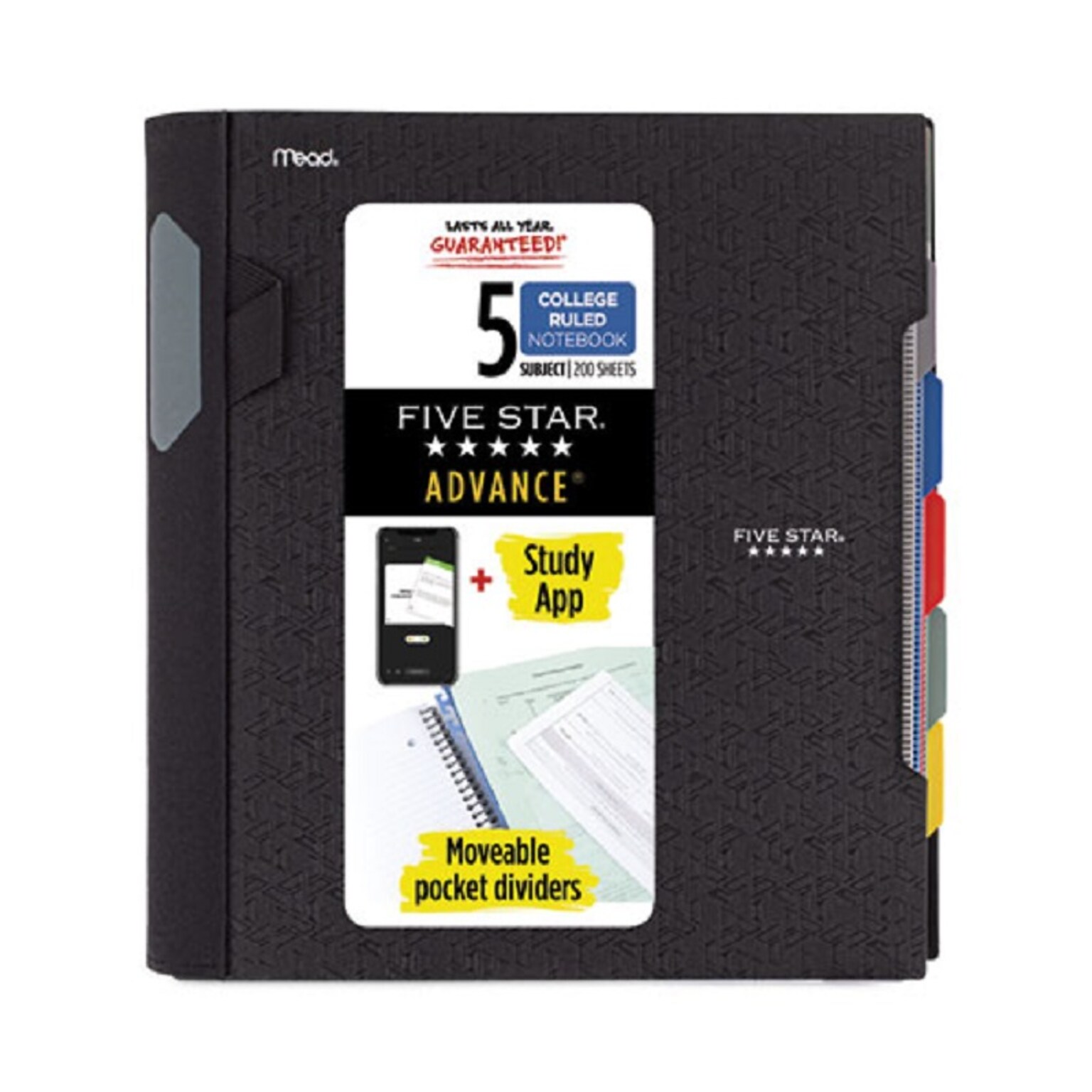 Five Star Advance 5-Subject Subject Notebooks, 8.5 x 11, College Ruled, 200 Sheets (06326)