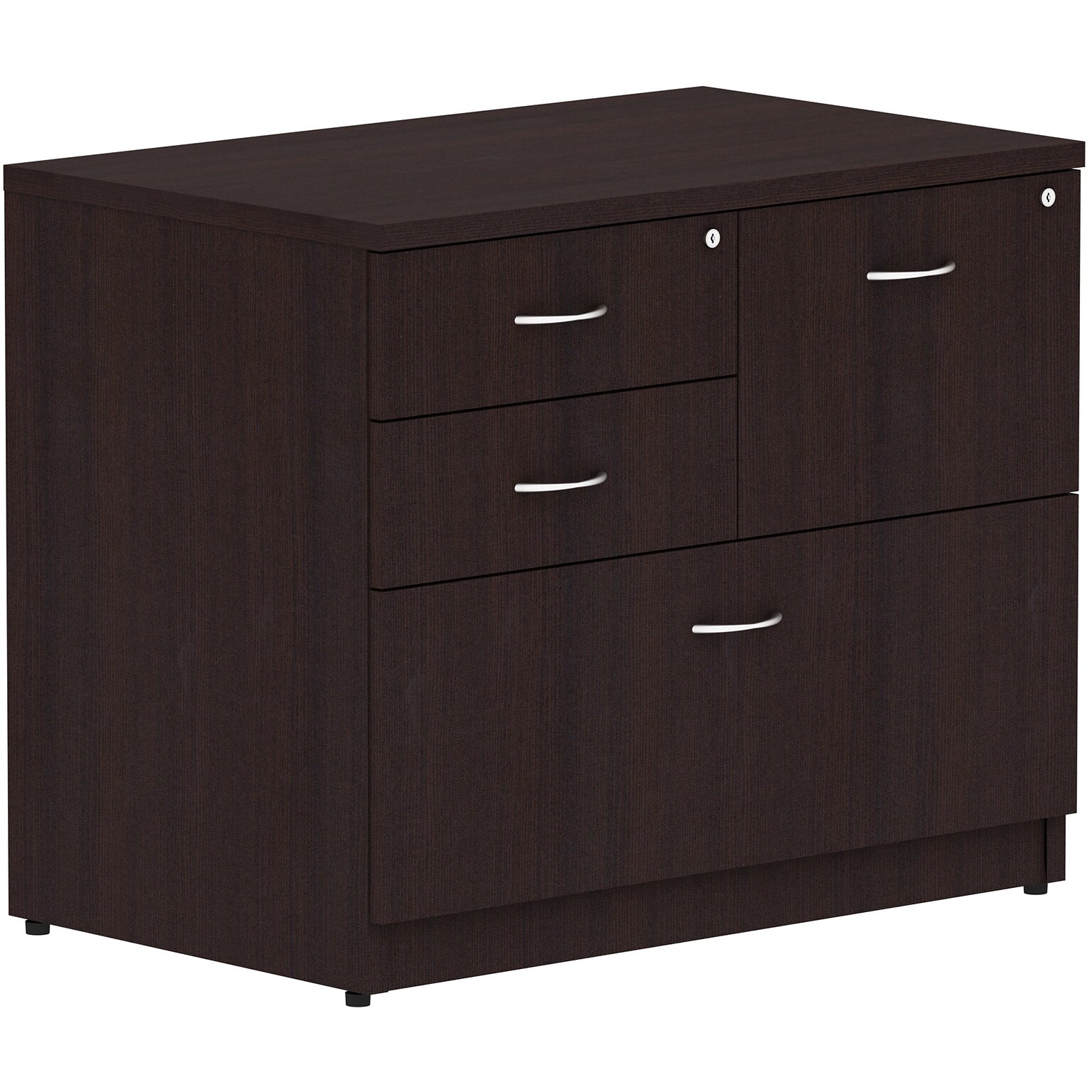Lorell Essentials 4-Drawer Lateral File Cabinet, Letter/Legal Size, Lockable, 29.5H x 35.5W x 22D, Espresso (LLR18273)