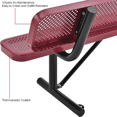 Global Industrial 6' Outdoor Steel Picnic Bench w/ Backrest, Perforated Metal, Red (694557RD)