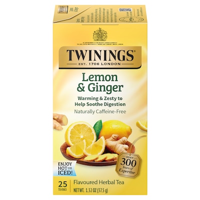 Twinings Lemon & Ginger Herbal Tea Bags, 25/Box (TNA85145)
