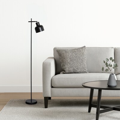 Simple Designs Sleek Essentials 54.72" Metal Floor Lamp with Round Shade, Black (LF1051-BLK)