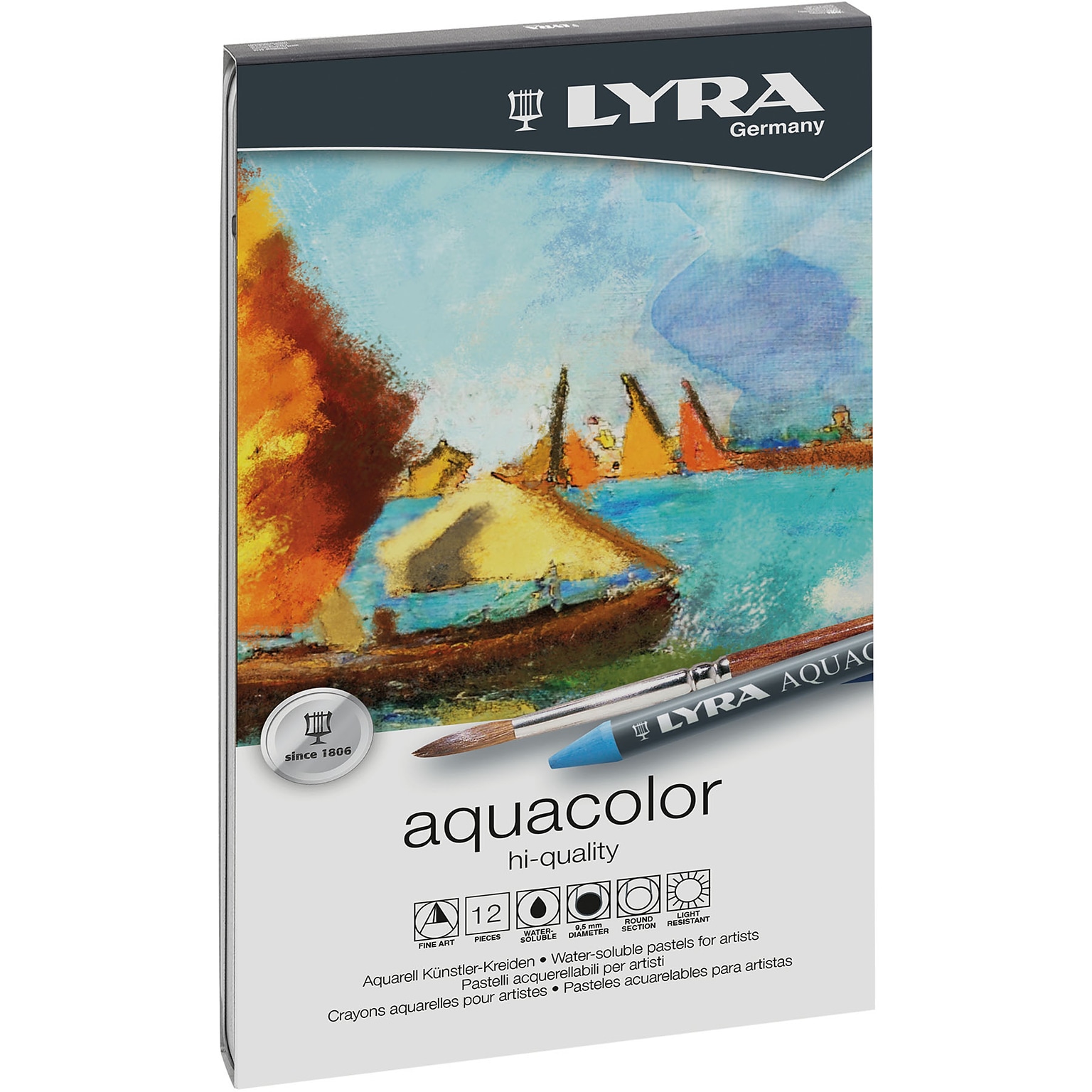 Lyra Aquacolor Water Soluble Crayon Pastels Set Tin, Assorted Colors, 12/Pack (LYXL5611120)