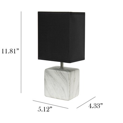 Simple Designs Petite Marbled Ceramic Table Lamp Fabric Shade, White with Black Shade (LT2071-WOB)