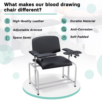 Viva Comfort Extra Wide Adjustable Bariatric Phlebotomy Blood Drawing Chair, 500 lbs. Capacity, Black (ADI997-01-BLK-HD-MK)