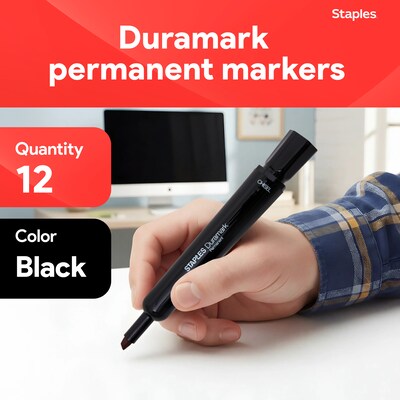 Staples DuraMark Tank Permanent Marker, Chisel Tip, Black, 12/Pack (10403-CC)
