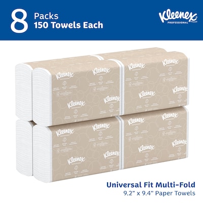 Kleenex Recycled Multifold Paper Towels, 1-ply, 150 Sheets/Pack, 8 Packs/Carton (02046)