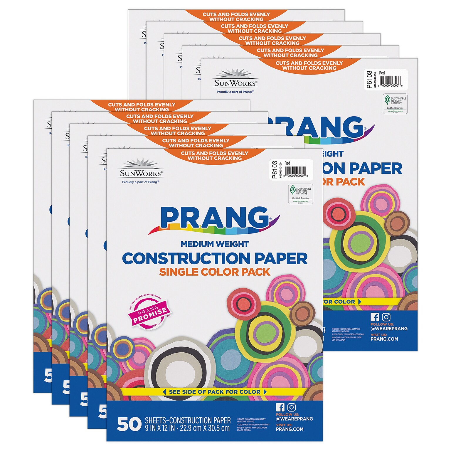 Prang 9 x 12 Construction Paper, Red, 50 Sheets/Pack, 10 Packs/Bundle (PAC6103-10)