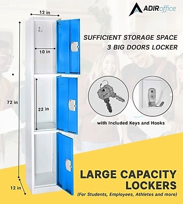 AdirOffice 72"H 3-Tier Blue Storage Locker (ADI629-203-BLU-DL)