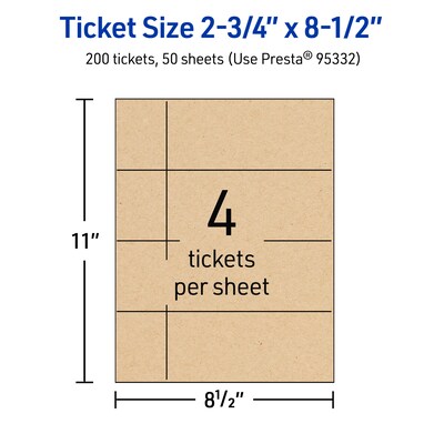 Avery Integrated Cards, 2-3/4" x 8-1/2", Matte Kraft Brown, 200/Box (95332)