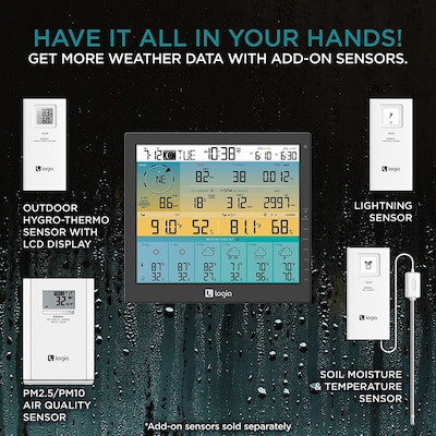Logia 7-in-1 WiFi Wireless Weather Station w/ 6-Day Forecast, Solar & Large 10" LED Display (LOWSC715FWB10)