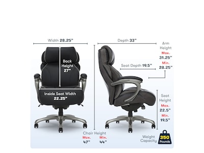 Serta Big & Tall Ergonomic Bonded Leather Swivel Executive Chair, Black (44954)
