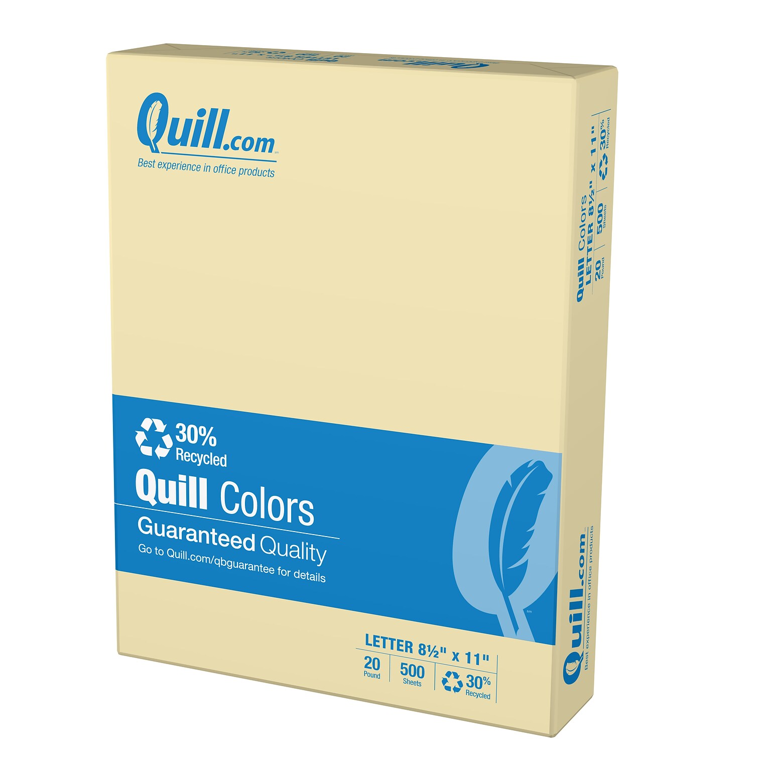 Quill Brand® 30% Recycled Multipurpose Paper, 20 lbs., 8.5 x 11, Ivory, 500 Sheets/Ream (720569)