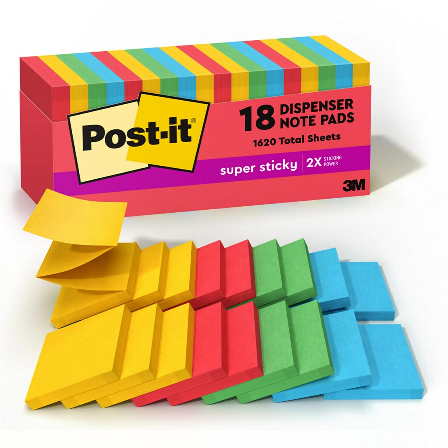 Post-it Pop-up Super Sticky Notes, 3 x 3, Playful Primaries Collection, 90 Sheets/Pad, 18 Pads/Pack (R330-18SSAN-CP)