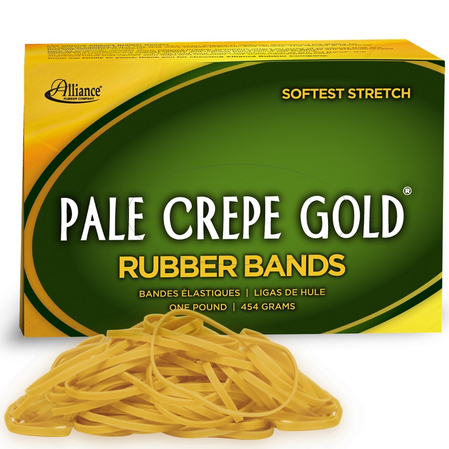 Alliance Pale Crepe Gold Multi-Purpose #32 Rubber Bands, 3 x 1/8, Golden Crepe, 1100/Pack (20325)