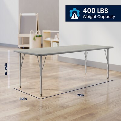 Flash Furniture Wren Rectangular Activity Table, 72" x 30", Height Adjustable, Light Gray Top/Silver Frame (XUA3072RECLGTP)