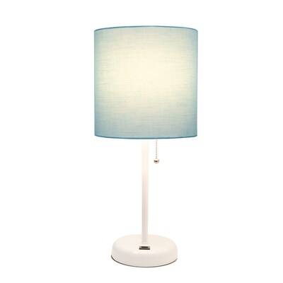 Creekwood Home Oslo 19.5 LED Table Lamp with USB Port, White Base/Aqua Shade (CWT-2011-AW-LB)
