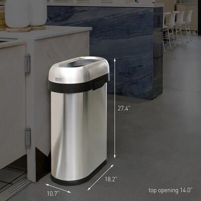 simplehuman Commercial Slim Steel Trash Can with Open Lid, 13 Gallon, Matte Black (CW1498)