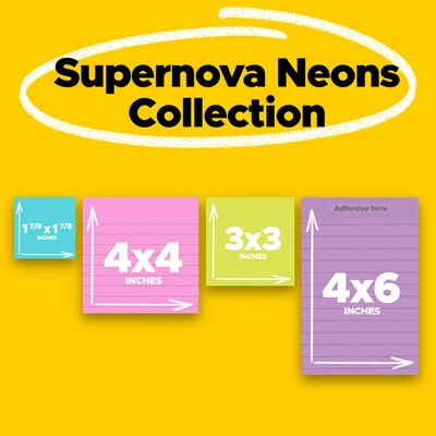 Post-it Super Sticky Notes, 3 x 3, Supernova Neons Collection, 70 Sheet/Pad, 24 Pads/Pack (654-24SSMIA-CP)