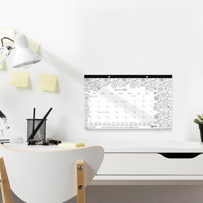 2026 Blueline DoodlePlan 10.875" x 17.75" Monthly Desk Pad Coloring Calendar, Black/White (C2917001)