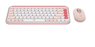 Logitech POP Icon Wireless Keyboard and Optical Mouse Combo, Rose and Off-White (920-013105)