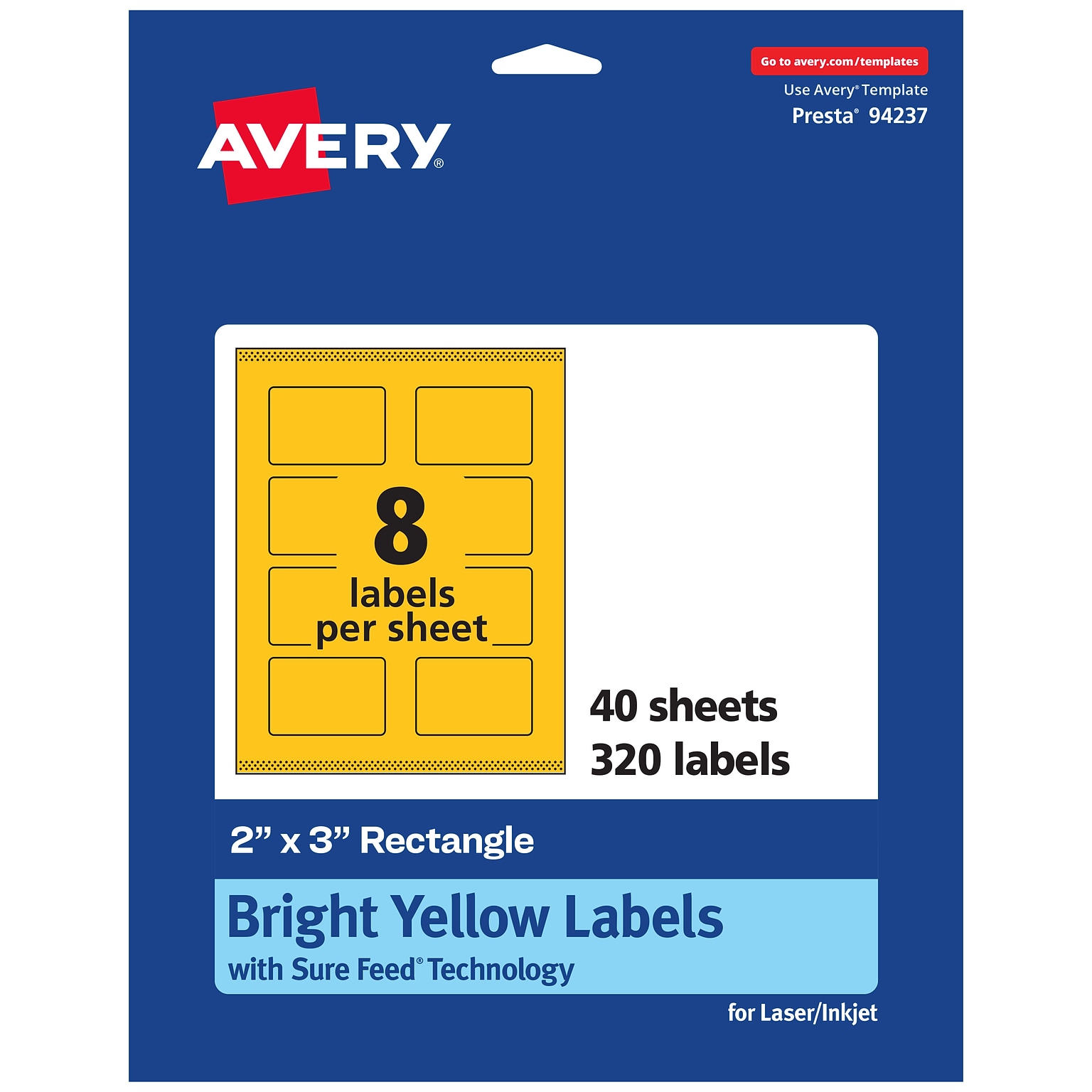 Avery Laser/Inkjet Rectangle Multipurpose Labels, 2 x 3, Bright Yellow, 320/Pack (94237)