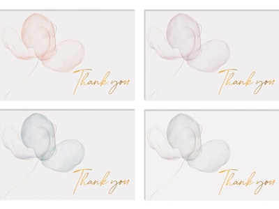 Better Office Delicate Pastel Floral Thank You Cards with Envelopes, 4 x 6, Assorted Colors, 50/Pa